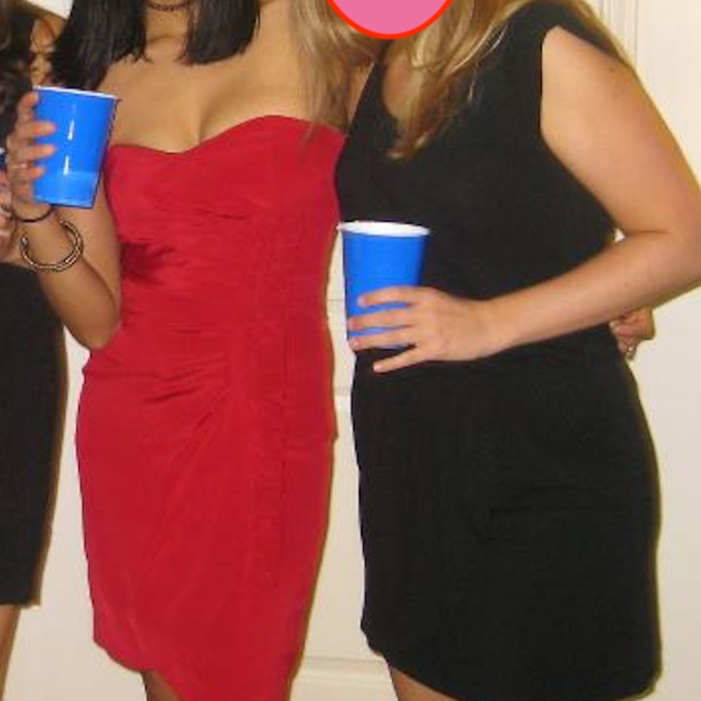 Red Strapless Silk Cocktail Dress by Laila Azhar